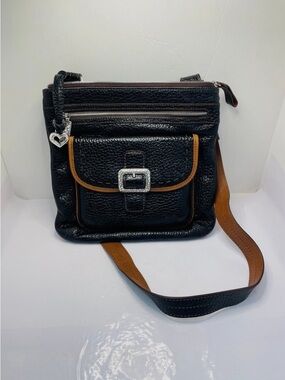 Brighton Black and Tan Leather Messenger Bag